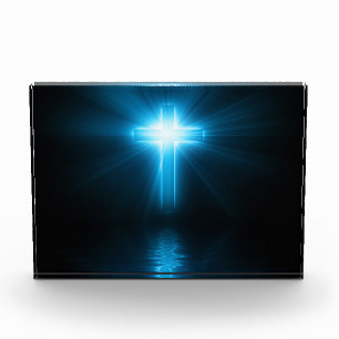 Christian Cross in Blue Light Photo Block