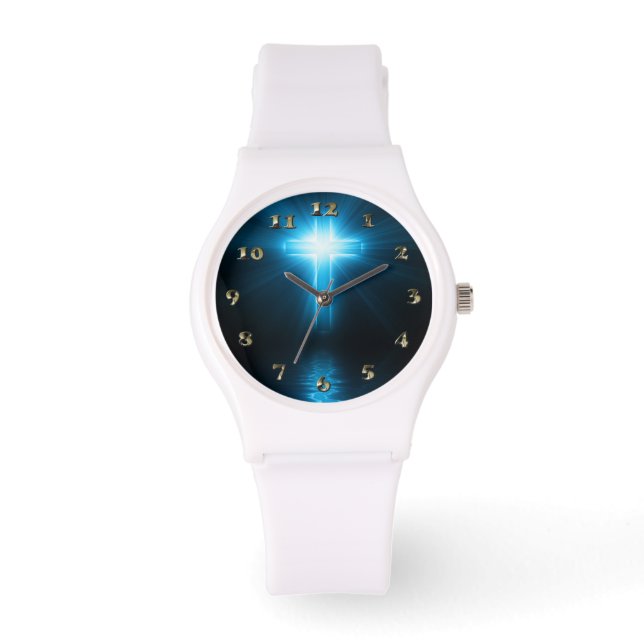 Christian Cross in Blue Light Watch (Front)