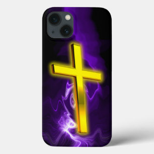 Christian Cross in Gold & Purple iPhone 13 Case