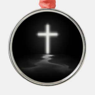 Christian Cross in the Mist Metal Tree Decoration