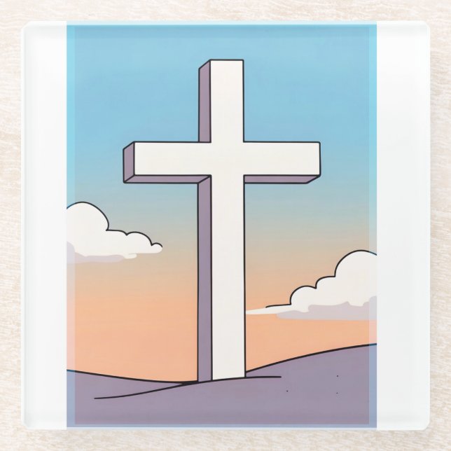 Christian Cross Inspirational Glass Coaster (Front)