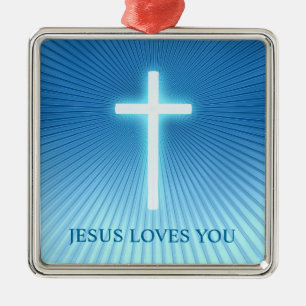 Christian Cross   Jesus Loves You Metal Tree Decoration