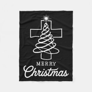 Christian Cross Jesus Merry Christmas Xmas Tree Ho Fleece Blanket