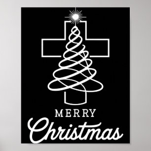 Christian Cross Jesus Merry Christmas Xmas Tree Ho Poster