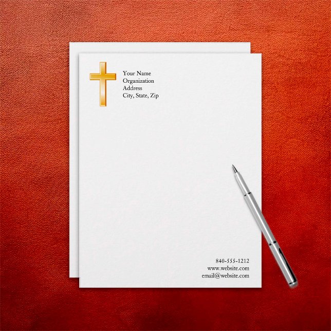 Christian Cross Letterhead (Customize your stationery with a gold Christian Cross letterhead. )