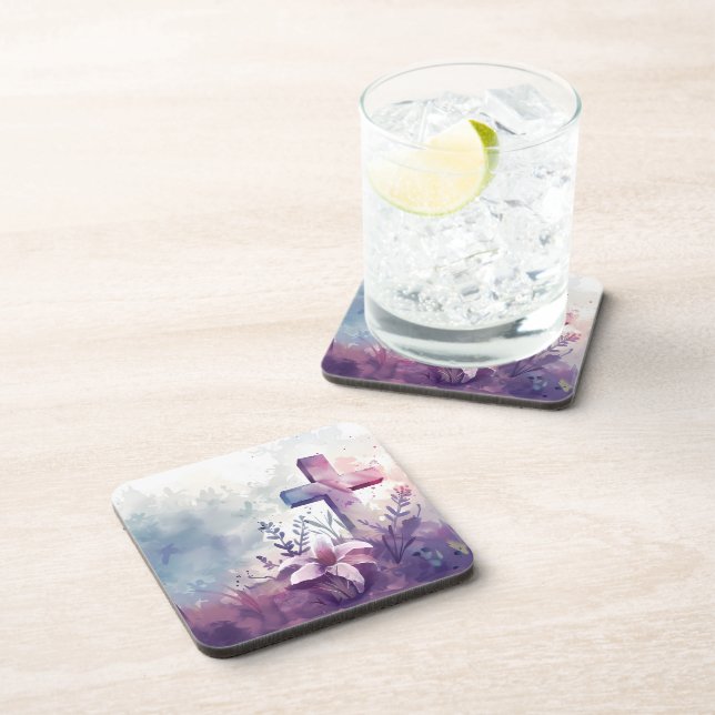 Christian Cross. Lilac. Coaster (Right Side)