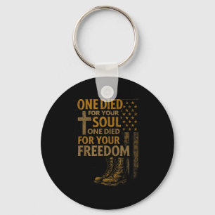 Christian Cross Military Veteran American Flag Fai Key Ring
