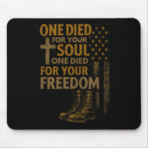 Christian Cross Military Veteran American Flag Fai Mouse Pad