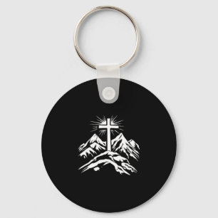 Christian Cross Mountains Religious Key Ring