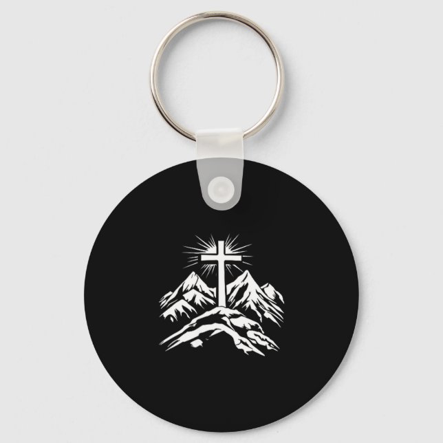 Christian Cross Mountains Religious  Key Ring (Front)