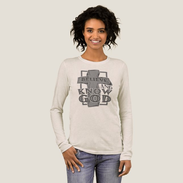 Christian Cross of Christ in Stone Grey T-Shirt Tri-Blend Shirt (Full Front)