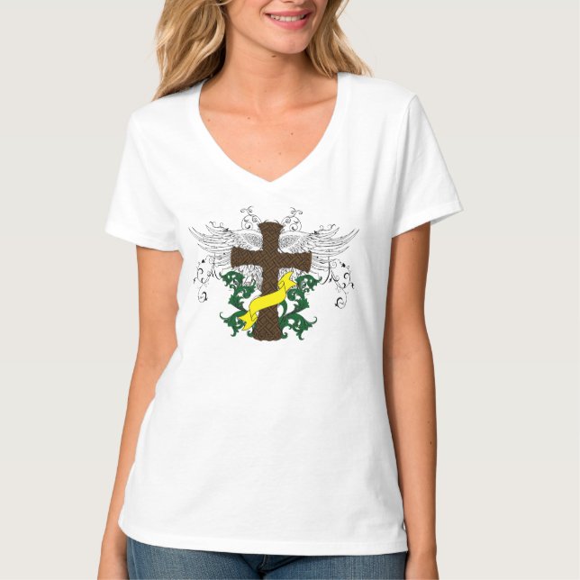 Christian Cross of Christ With Heavenly Wings T-Shirt (Front)