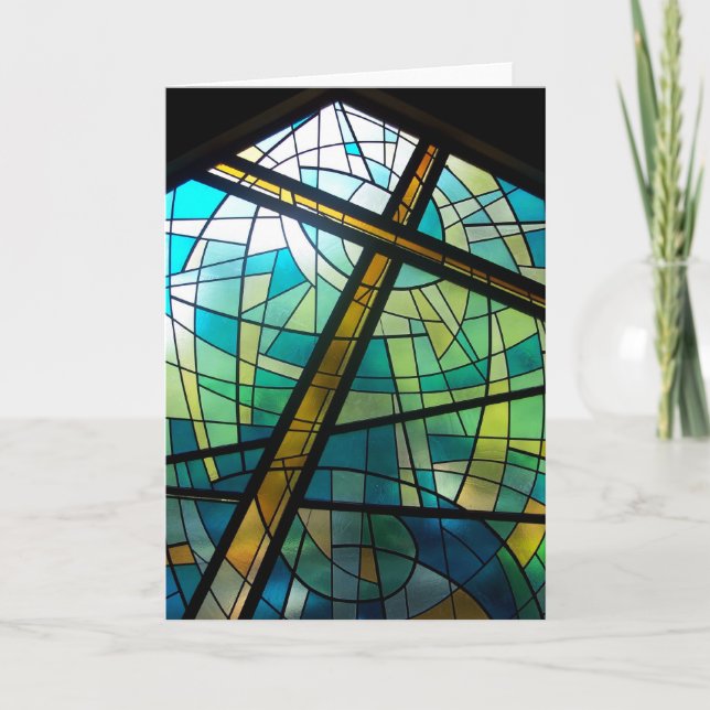 Christian Cross of Jesus Stained Glass Church Card (Front)