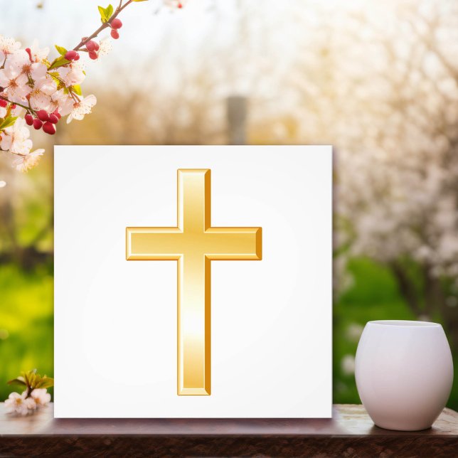 Christian Cross Photo Print (This gold cross serves as a reminder of Christian religious beliefs and spiritual devotion. )