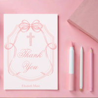 Christian Cross Pink Bow Ribbon Confirmation