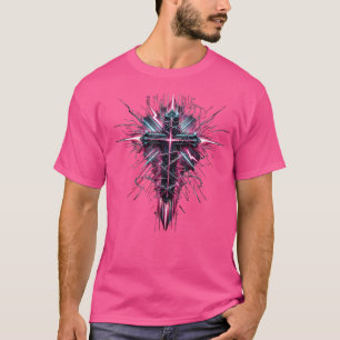 Christian Cross Punk-Art Style Distressed Crown Of T-Shirt