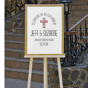 Christian Cross Religious Wedding Date Acrylic Sign