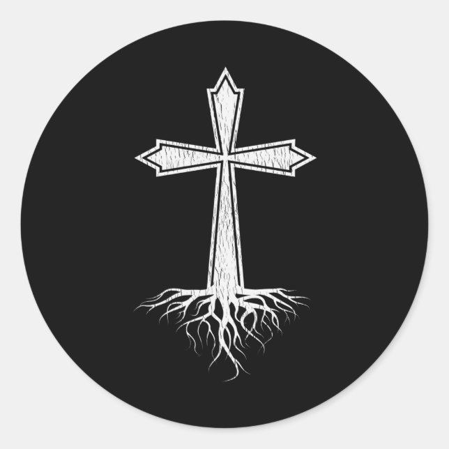 Christian Cross Rooted In Jesus Christ Christian Classic Round Sticker (Front)