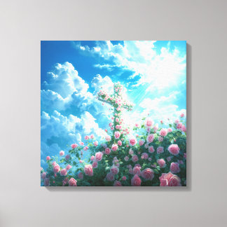 Christian Cross & Roses On The Hill Holy Spirit Canvas Print