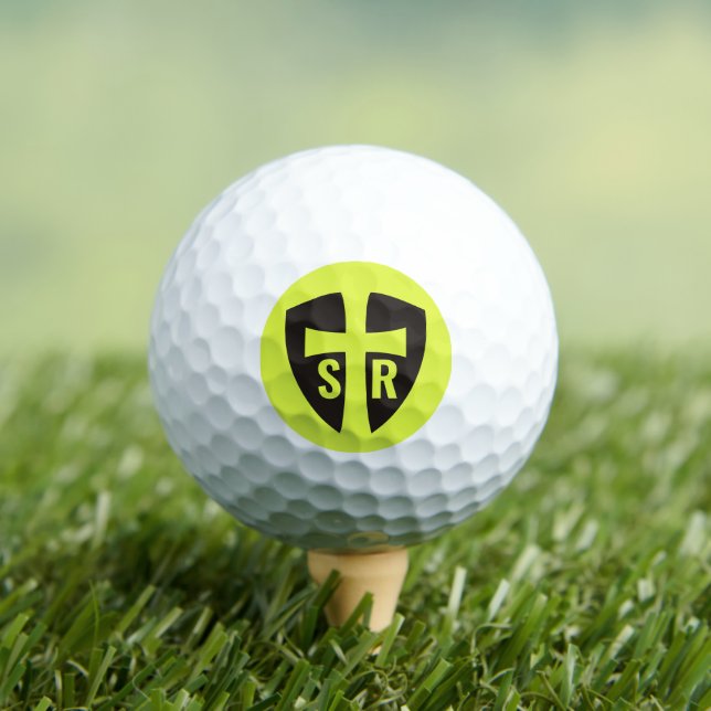Christian Cross Shield Monogrammed Initials Yellow Golf Balls (Insitu Tee)
