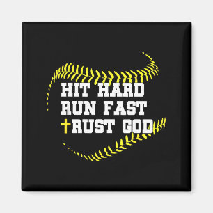 Christian Cross Softball Hit Hard Run Fast Trust Magnet