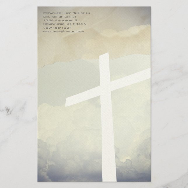 Christian Cross Stationery On Clouds (Front)