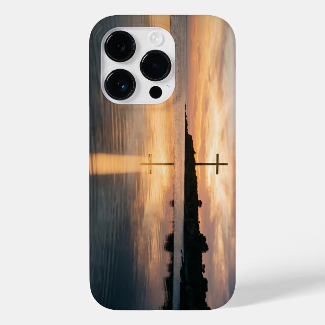 Christian Cross Sunset Reflection iPhone Case (Back)