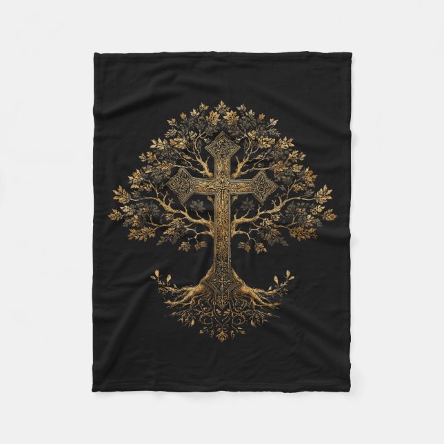Christian Cross Tree  Fleece Blanket (Front)