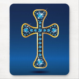 Christian Cross with "Aquamarine" Stones Mouse Pad