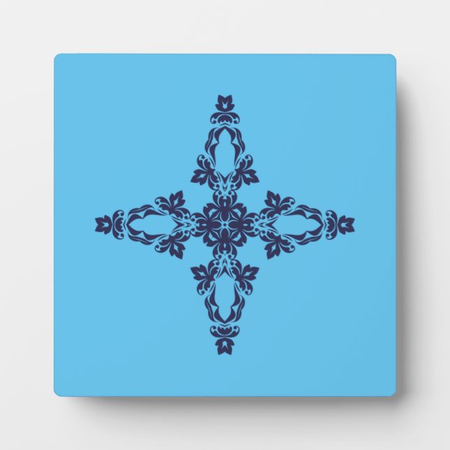 Christian Cross with Blue Ornament Plaque (Front)