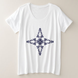 Christian Cross with Blue Ornament Plus Size T-Shirt