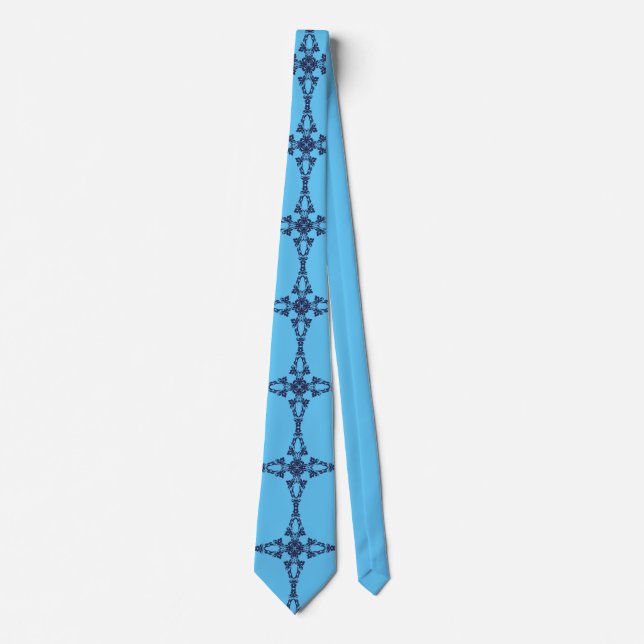 Christian Cross with Blue Ornament Sacred Art Tie (Front)