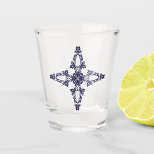 Christian Cross with Blue Ornament Shot Glass