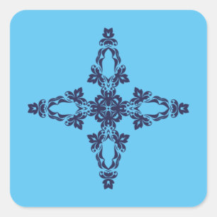 Christian Cross with Blue Ornament Square Sticker