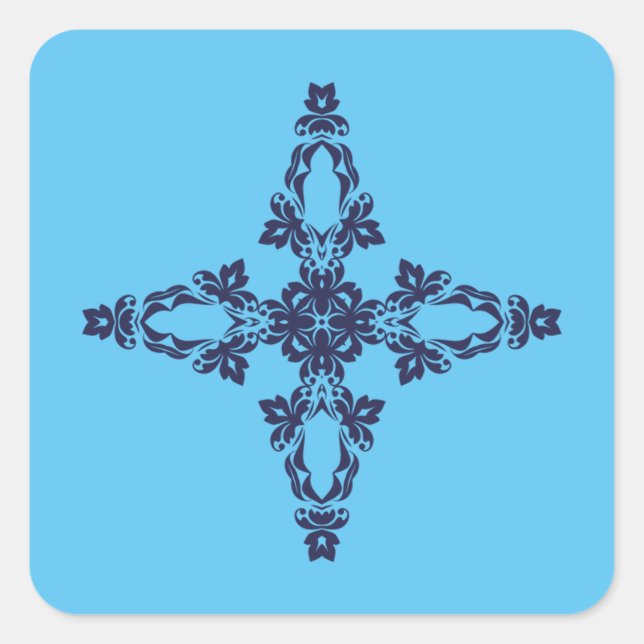 Christian Cross with Blue Ornament Square Sticker (Front)
