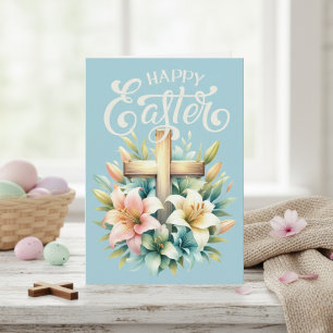 Christian Cross With Easter Lilies Custom Easter Holiday Card