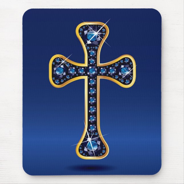 Christian Cross with Faux-"Sapphire" Stones Mouse Pad (Front)