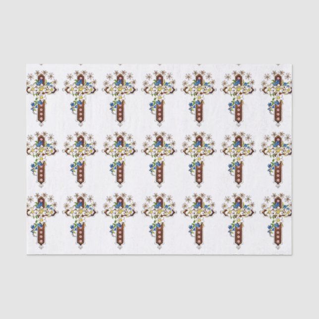 Christian Cross With Flowers Tissue Paper (Front)