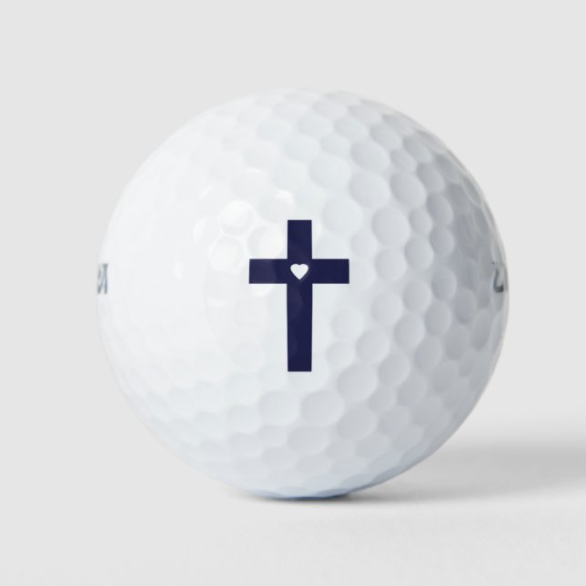 Christian Cross With Heart - Faith And Sport Golf Balls (Front)