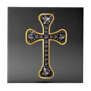 Christian Cross with "Onyx" Stones Tile