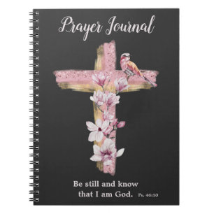 Christian cross with pink magnolias notebook