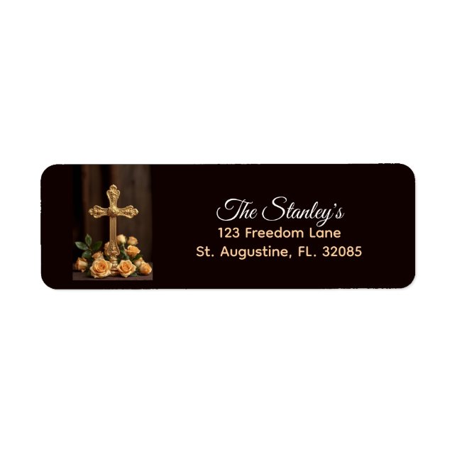 Christian Cross with Roses Return Address Label (Front)