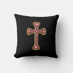Christian Cross with "Ruby" Stones Cushion