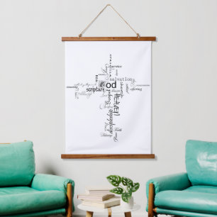 Christian cross words collage  hanging tapestry