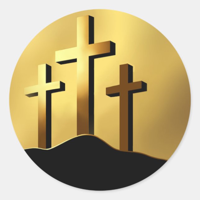 Christian Crosses on Calvary Classic Round Sticker (Front)