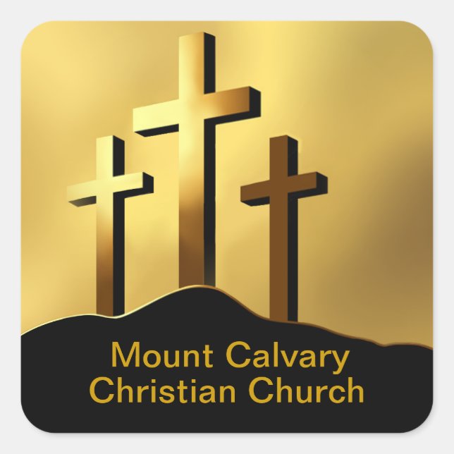 Christian Crosses on Calvary Square Sticker (Front)
