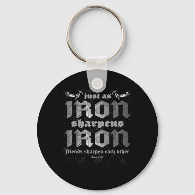 Christian Dad Iron Sharpens Iron Bible Proverbs Ve Key Ring (Front)