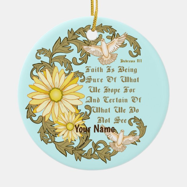 Christian Daisy Faith  Ceramic Tree Decoration (Front)