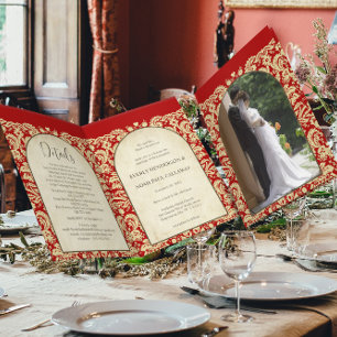 Christian Damask Wedding Burgundy Red & Cream/Tan Invitation