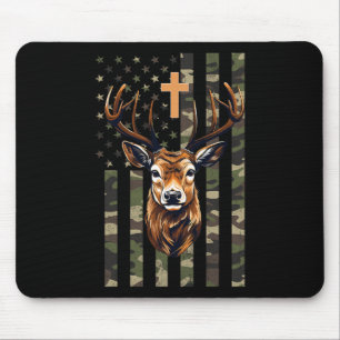 Christian Deer Hunting Camo American Flag  Mouse Pad